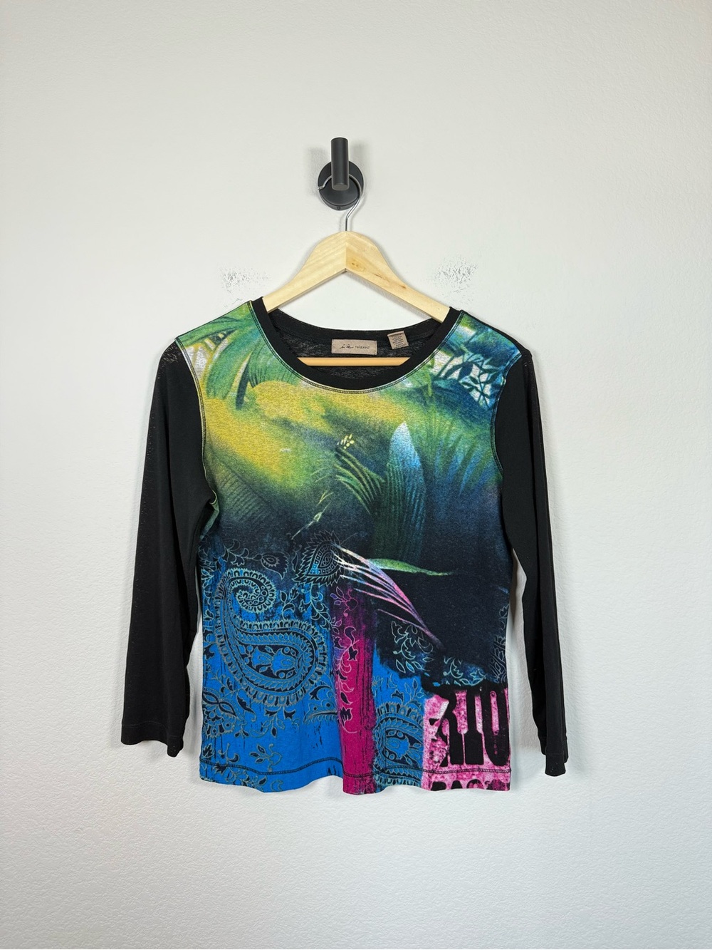 i.e. Relaxed Womens Large Y2K Abstract Mesh Top Sheer Maximalist Graphic Tee - Picture 6 of 10